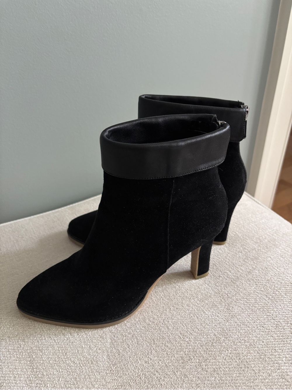 Women's Black Suede Fold-Over Ankle Booties